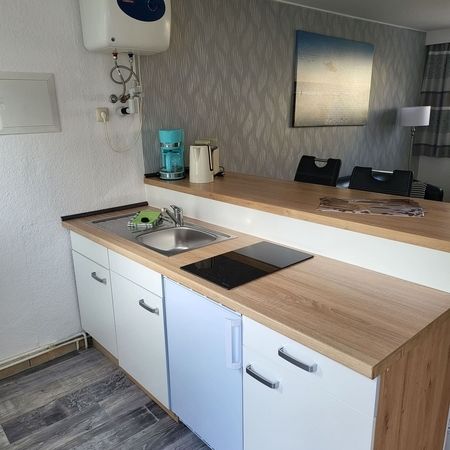 TW 103 Rosenhof Appartement - Küche mit Essplatz und Blick auf die Einrichtung