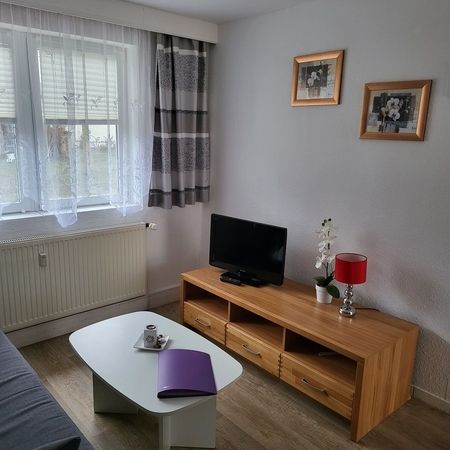 TW 103 Rosenhof Appartement - Wohnzimmer mit Holz-Möbeln und stilvoller Dekoration