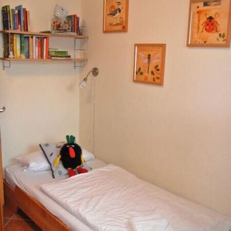 Gemütliches Kinderzimmer mit Einzelbett und Bücherregal