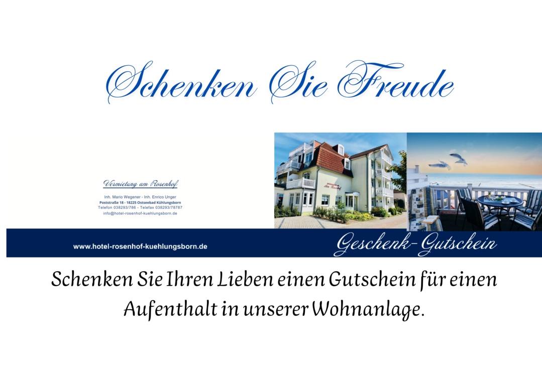 Ein Werbebild für Gutschein bei Vermietung am Rosenhof GbR